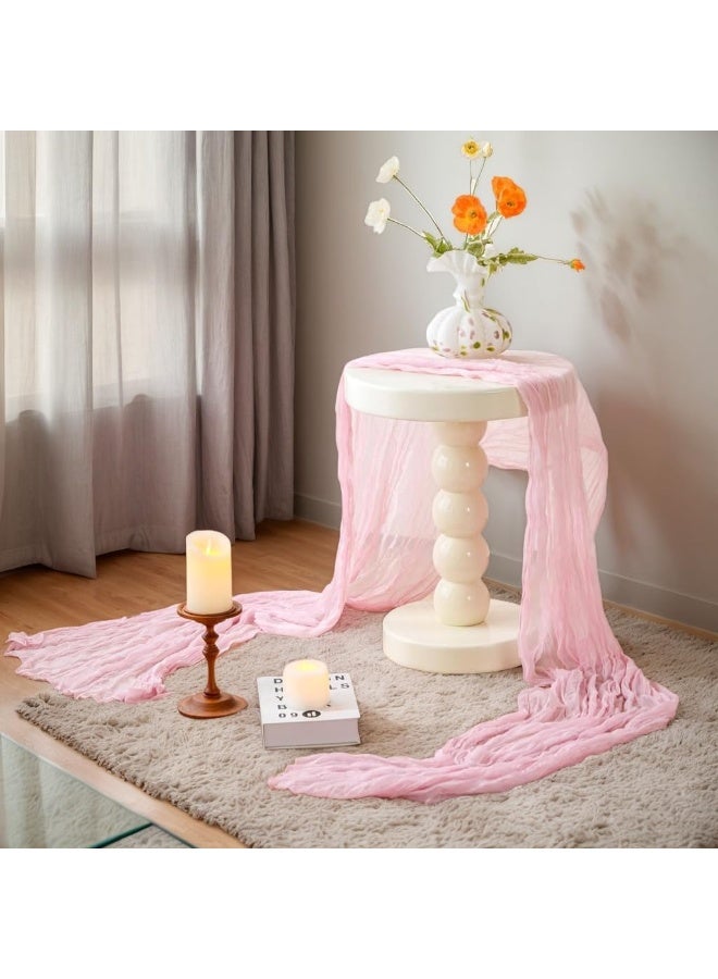 ليانغ مو ليوان 300*90CM مفرش مائدة شفاف، مفرش طاولة شفاف، مفرش مائدة شيشي لحفلات الزفاف، مفرش طاولة شاش بوهو، ديكور ريفي شفاف للمائدة 90*300 سم وردي - Image 5